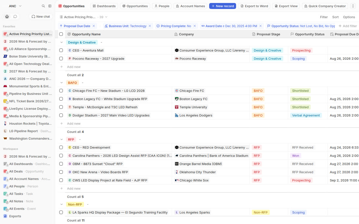 A deal record open in a side panel beside its list